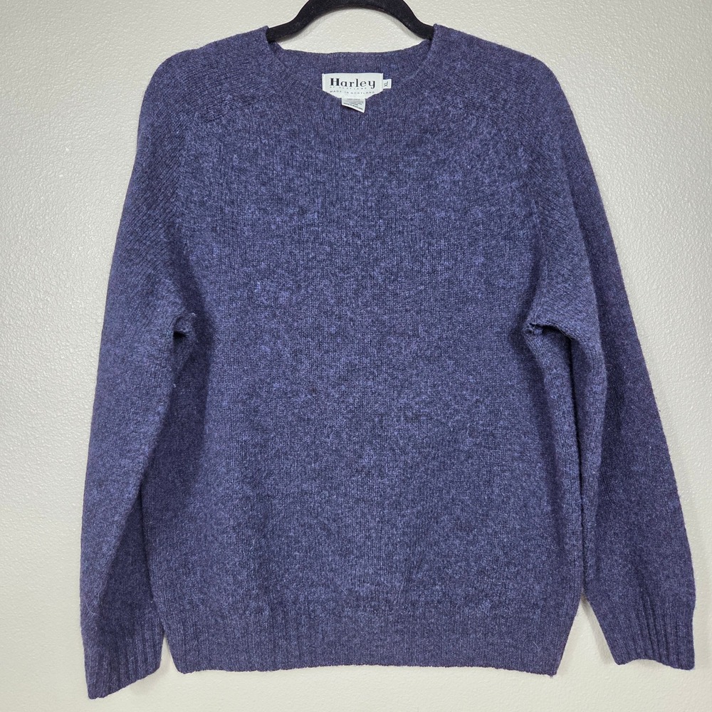 Harley of Scotland 100% Wool Crewneck Sweater XL Heathered Blue Made Scotland